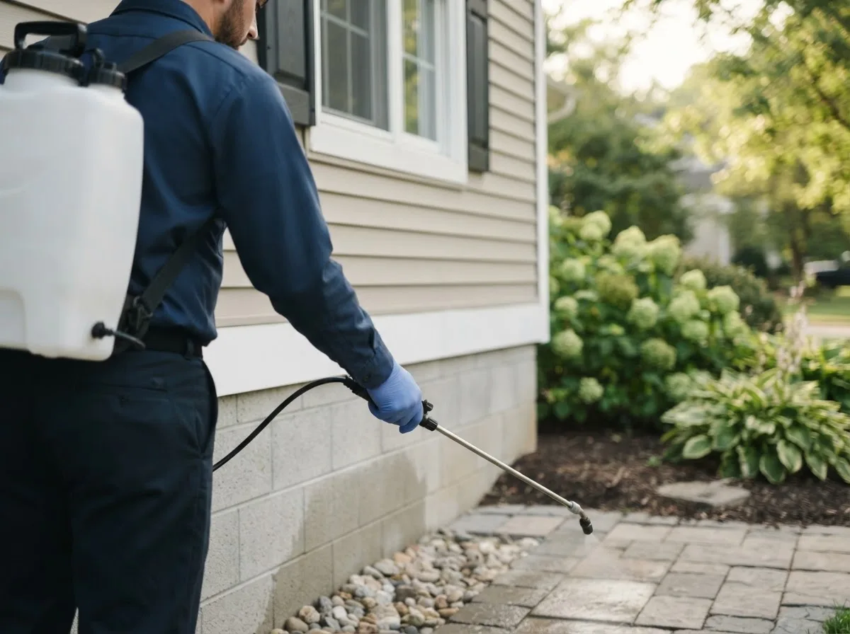 Pest control technician inspecting a home in Bowler, WI